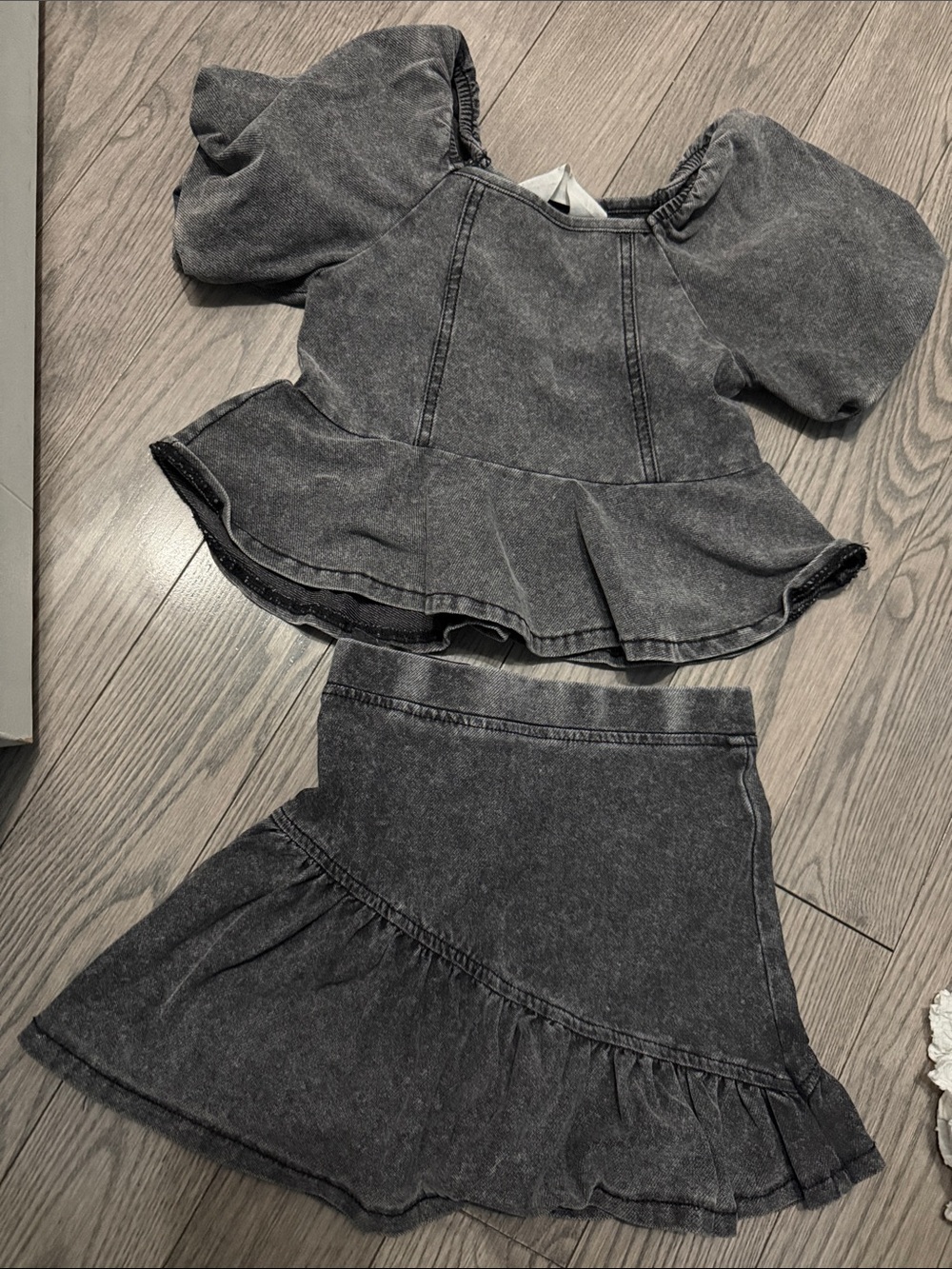 H&M Washed Black Denim Peplum Top & Ruffle Skirt Set